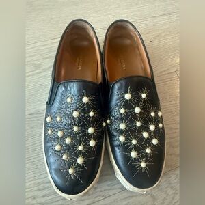 Aquazzura Cosmic Embellished Embroidered Leather Slip-On Sneakers Women’s Siz 37